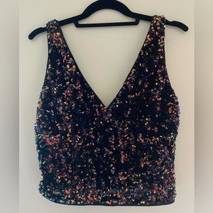 Bronze/Black Sequin Crop Top. Size Medium.